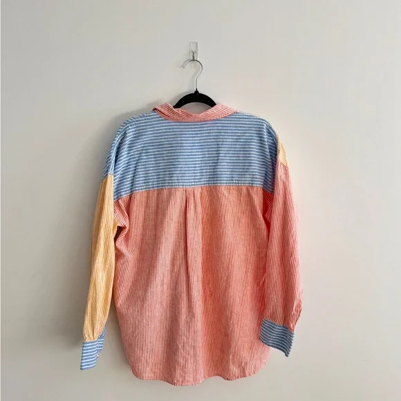 Stripe Multicolor Linen Button Down Shirt - Picture 3 of 6